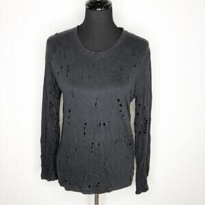 IRO Marvina black distressed hole long sleeve linen top size Small